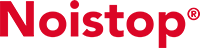 Noistop® logo i rød tekst på gjennomsiktig bakgrunn.